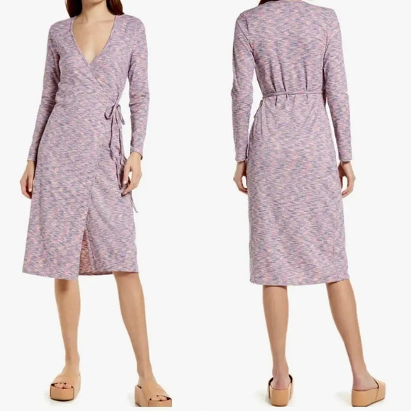 Lisa Says Gah Lucille Long Sleeve Wrap Midi Dress in Berry - Picture 1 of 13